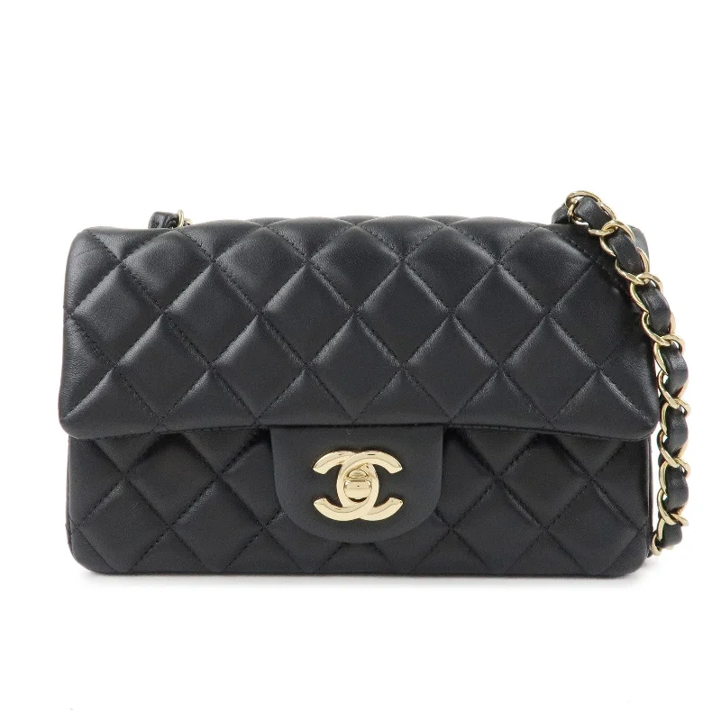 Chanel Quilted Leather Shoulder Bag for FashionistasCHANEL Mini Matelasse 20 Lamb Skin Chain Shoulder Bag Black A69900