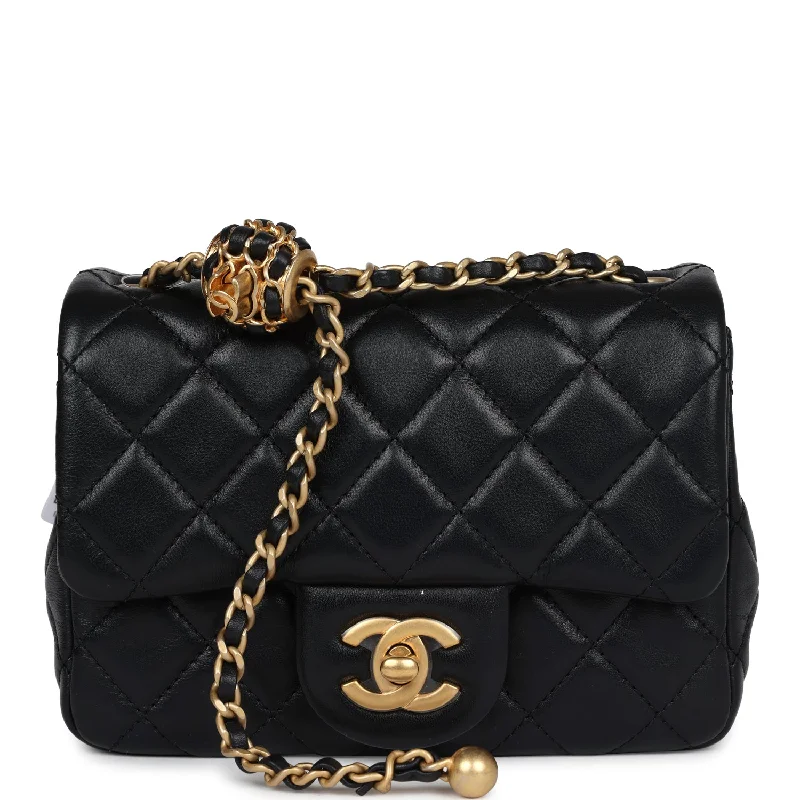 Chanel Designer Handbag with Unique DesignChanel Mini Square Pearl Crush Flap Bag Black Lambskin Antique Gold Hardware