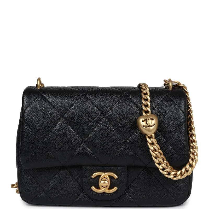 Chanel Small Crossbody Bag for TravelChanel Mini Sweetheart Crush Square Flap Bag Black Caviar Antique Gold Hardware