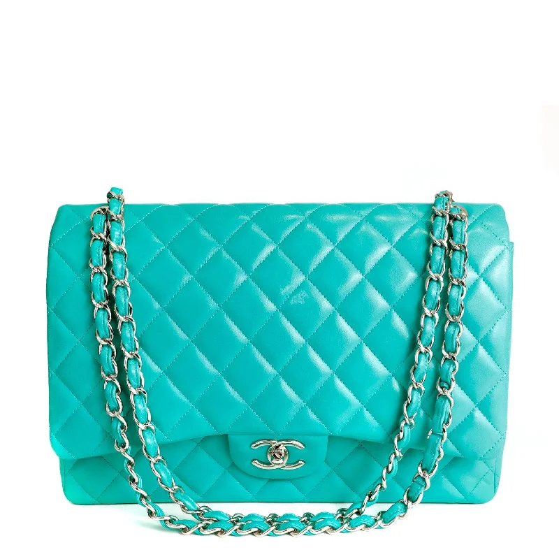 Chanel Designer Handbag with Unique DesignChanel Mint Lagoon Quilted Lambskin Classic Double Flap w/ Silver Hardware