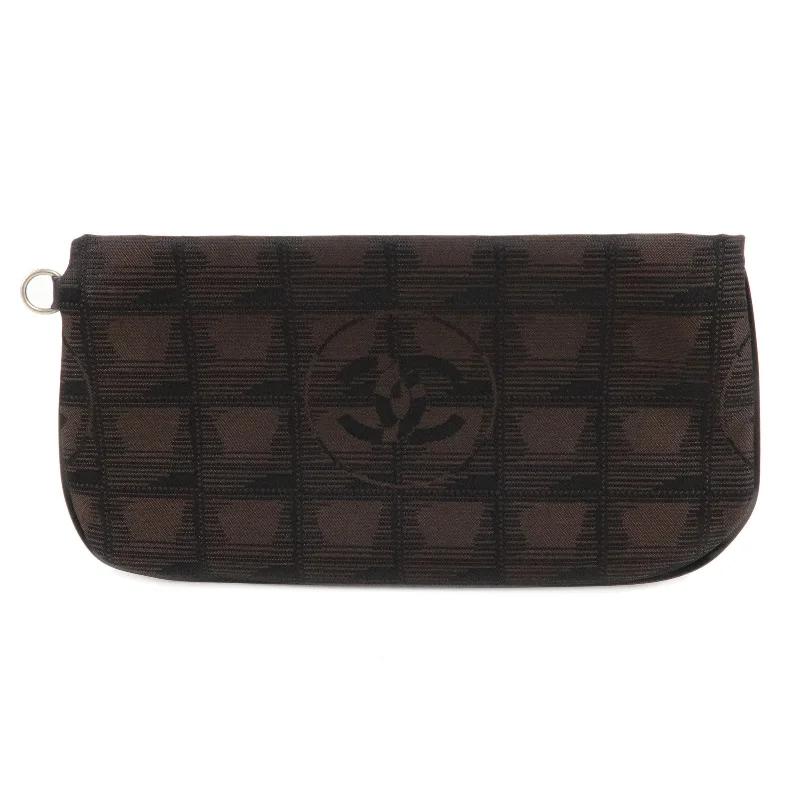 Chanel Small Crossbody Bag for TravelCHANEL New Travel Line Nylon Jacquard Pouch Dark Brown