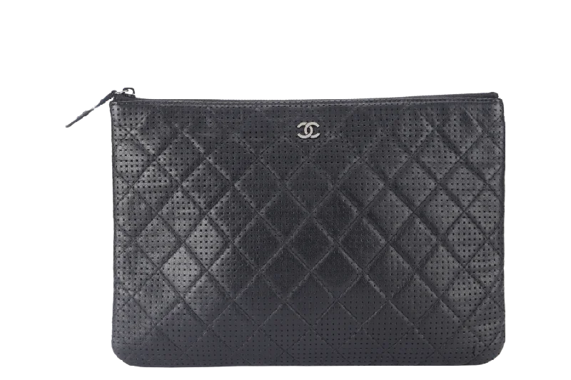 Chanel Medium Tote Bag for Office LadiesCHANEL O CASE (2055xxxx) IN BLACK PERFORATED LEATHER SILVER HARDWARE NO CARD AND NO DUST COVER