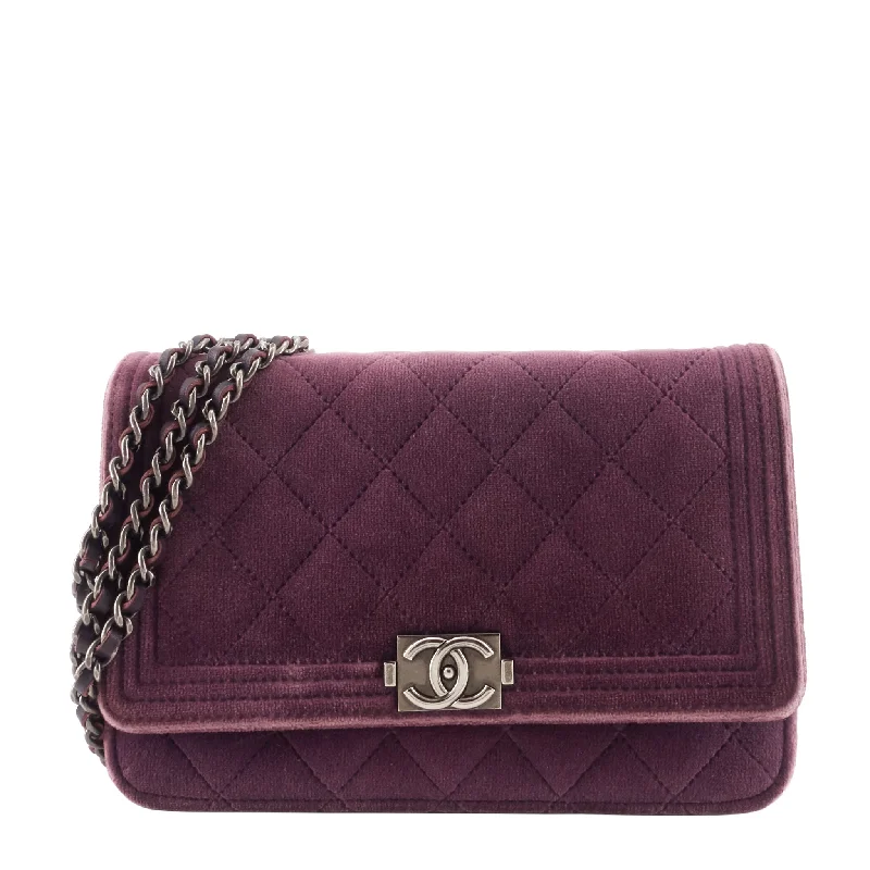 Chanel Luxury Handbag for High - End EventsBoy Quilted Velvet Wallet on Chain Bag