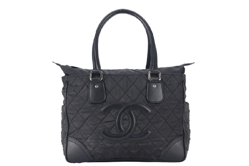 Chanel Vintage Inspired Handbag for Retro LoversCHANEL PARIS NEW YORK TOTE BAG (1082xxxx) BLACK NYLON SILVER HARDWARE WITH CARD