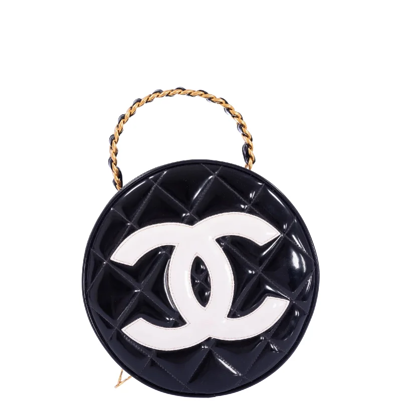 Chanel Luxury Handbag for High - End EventsChanel Round CC Vanity Black and White Patent Leather Gold Hardware