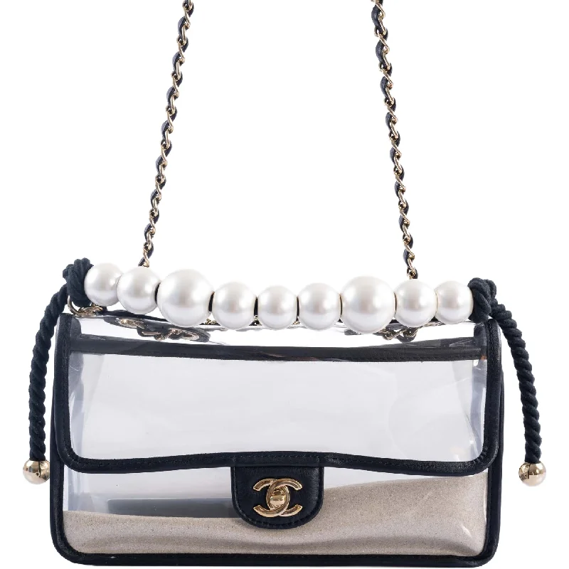 Chanel Lightweight Handbag for Daily ErrandsCHANEL Sand By The Sea PVC Flap Bag with Pearl Strap