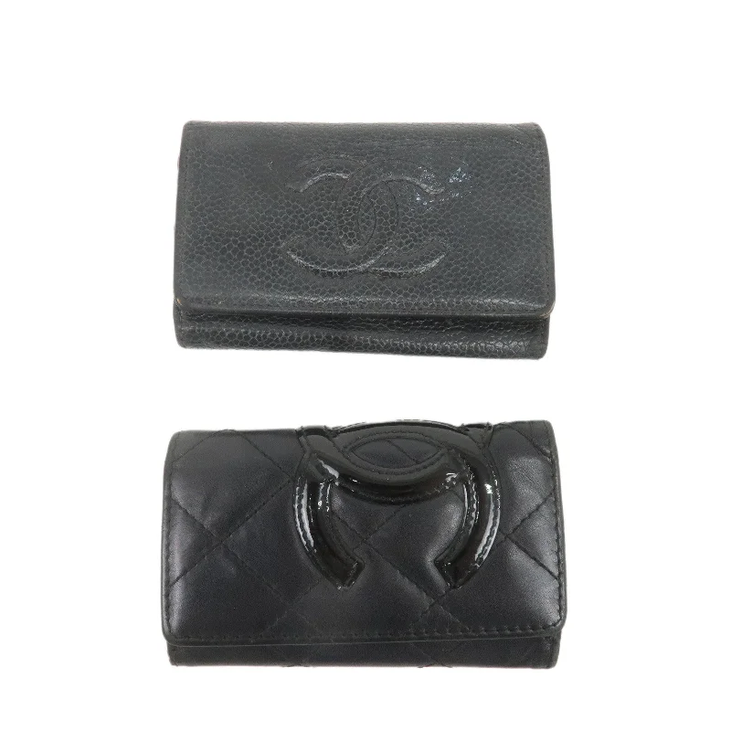 Chanel All - Match Handbag for Versatile StylingCHANEL Set of 2 Lamb Skin Caviar Skin 6 Hook Key Case BlackUsed F/S