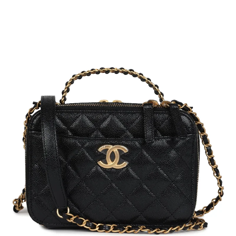 Chanel Luxury Handbag for High - End EventsChanel Small Pick Me Up Top Handle Vanity Case Black Caviar Brushed Gold Hardware