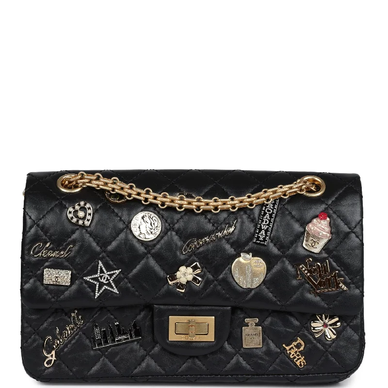 Chanel New Arrival Handbag with Gold HardwareChanel Small Reissue 225 2.55 Double Flap Lucky Charms Black Aged Calfskin Antique Gold Hardware