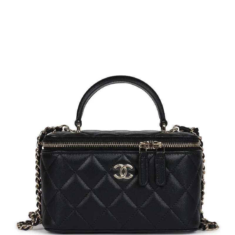 Chanel Classic Flap Bag for Evening PartyChanel Small Top Handle Vanity Case Black Lambskin Light Gold Hardware