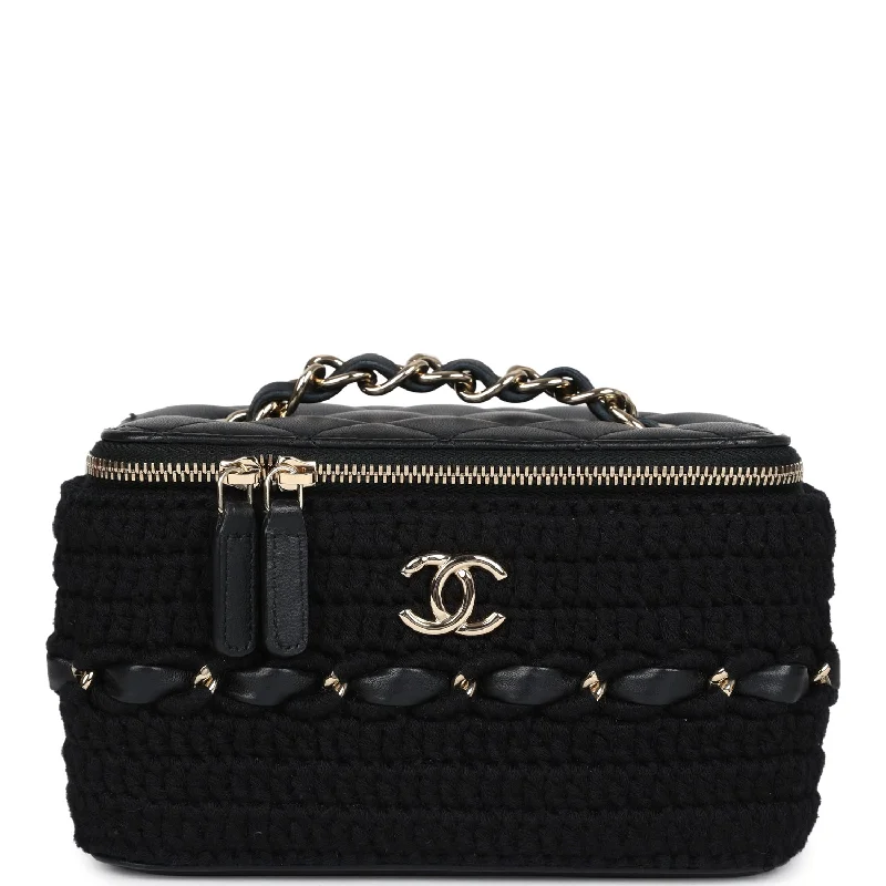 Chanel Quilted Leather Shoulder Bag for FashionistasChanel Small Vanity Case Black Crochet and Lambskin Light Gold Hardware