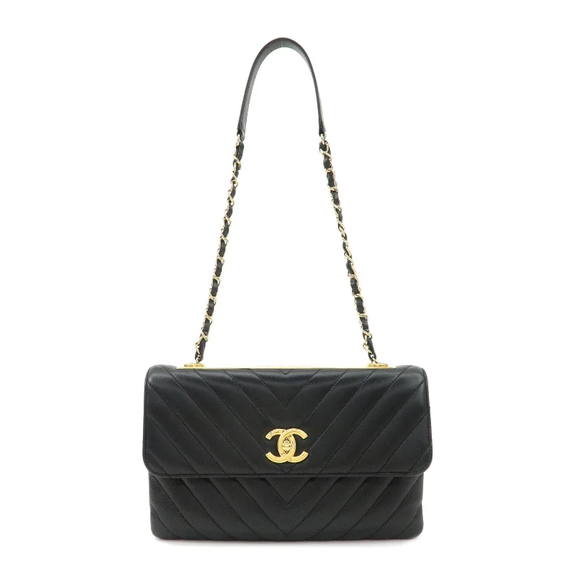 Chanel New Arrival Handbag with Gold HardwareCHANEL V stich Lamb Skin Logo Plated Chain Shoulder Bag Black