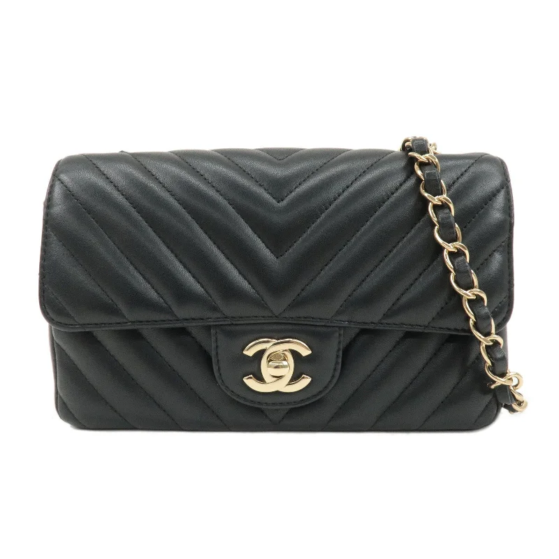 Chanel Classic Flap Bag for Evening PartyCHANEL V Stitch Lamb Skin 2Way Chain Shoulder Bag Black Gold