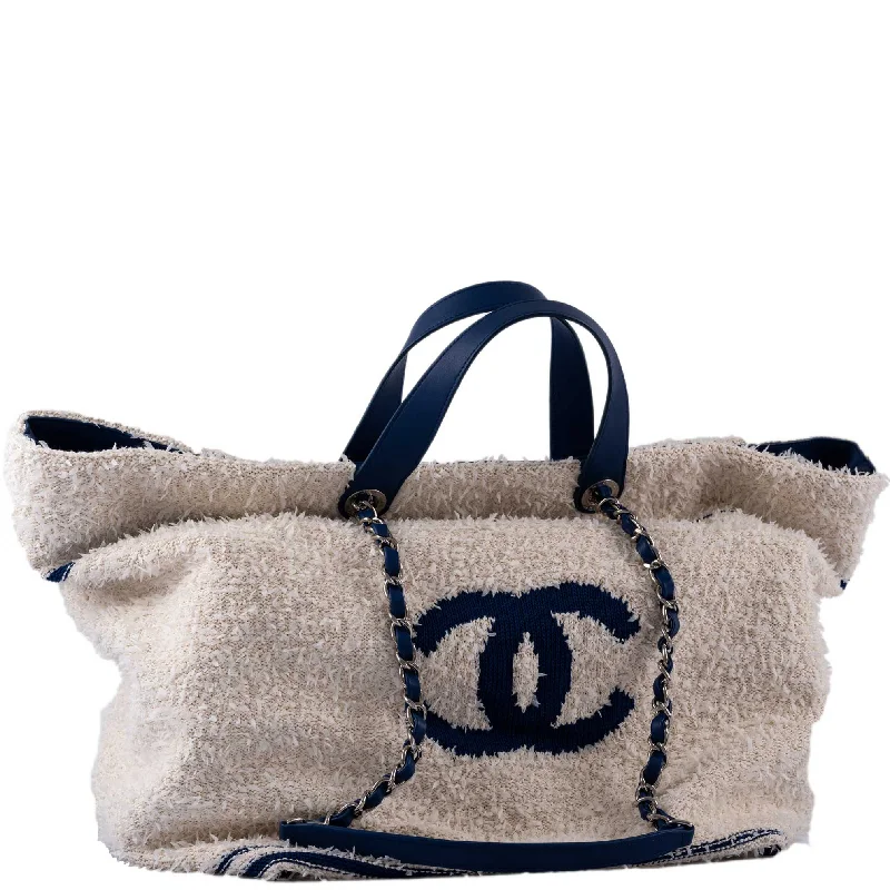 Chanel Chain Strap Handbag for Everyday UseChanel Venise Biarritz CC Tote XL White and Navy Canvas