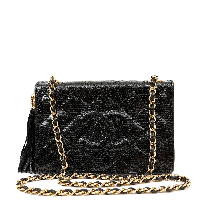 Chanel All - Match Handbag for Versatile StylingChanel Vintage Black Lizard Crossbody Tassel Bag