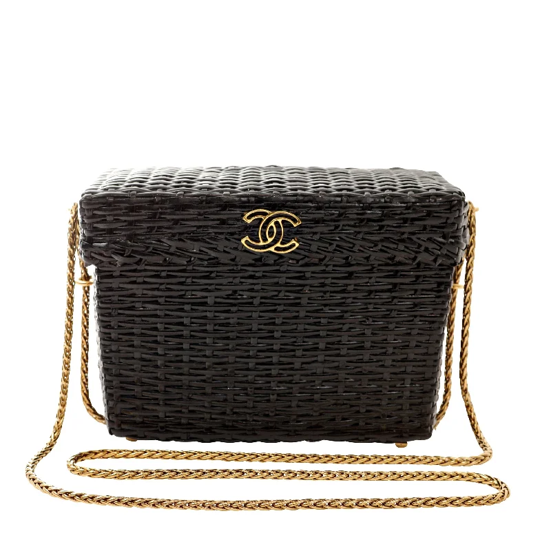 Chanel Quilted Leather Shoulder Bag for FashionistasChanel Vintage Black Wicker Picnic Basket Crossbody w/ Gold CC Hardware