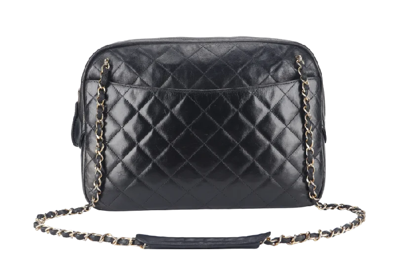 Chanel Small Crossbody Bag for TravelCHANEL VINTAGE CAMERA BAG (117xxxx) MEDIUM BLACK LAMBSKIN QUILTED GOLD HARDWARE NO DUST COVER