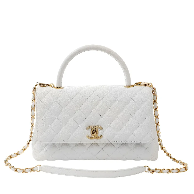 Chanel Designer Handbag with Unique DesignChanel White Caviar Large Lady Handle Bag w/ Gold Hardware