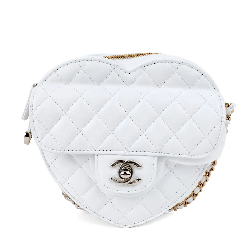 Chanel Chain Strap Handbag for Everyday UseChanel White Lambskin Mini Heart Bag with Gold Hardware