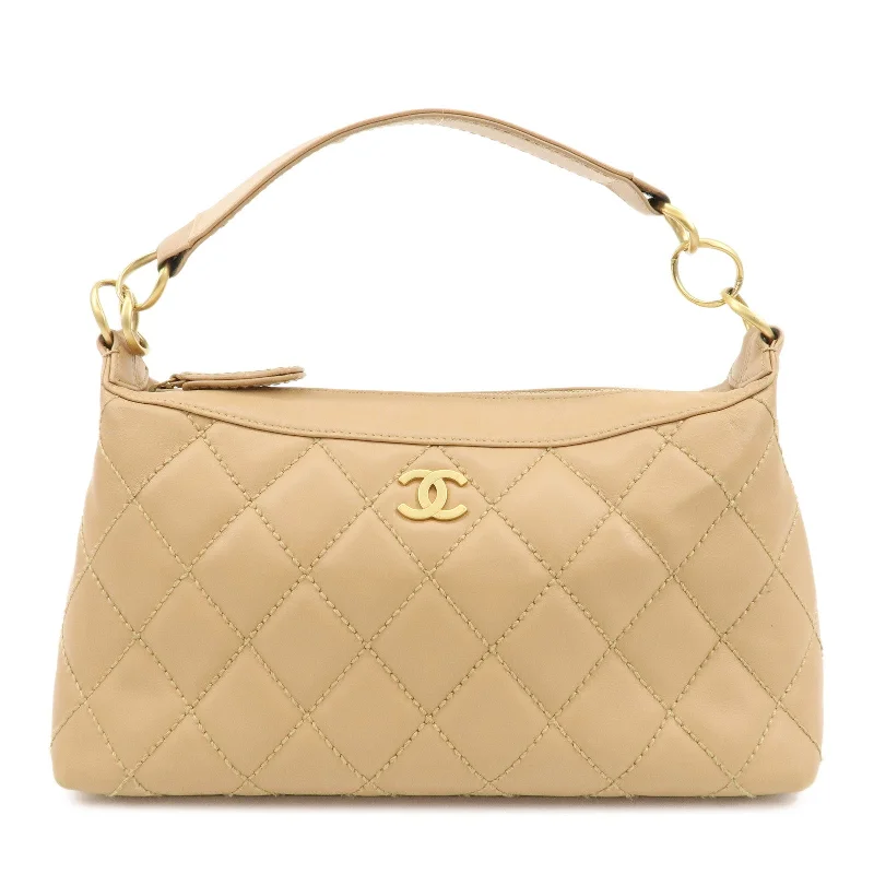 Chanel Designer Handbag with Unique DesignCHANEL Wild Stich Lambskin Shoulder Bag Hand Bag Beige A20663