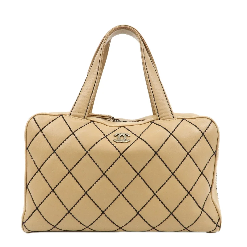 Chanel Vintage Inspired Handbag for Retro LoversCHANEL Wild Stitch Lamb Skin Coco Mark Hand Bag Beige A14692