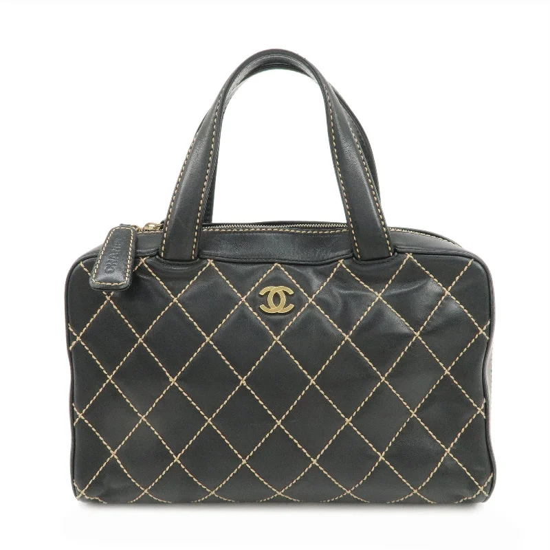 Chanel Handbag with Adjustable Strap for ComfortCHANEL Wild Stitch Lamb Skin COCO Mark Hand Bag Black A14692