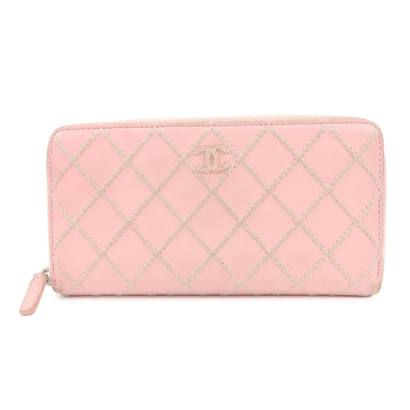 Chanel Luxury Handbag for High - End EventsCHANEL Wild Stitch Lamb Skin Round Zipper Long Wallet A80143