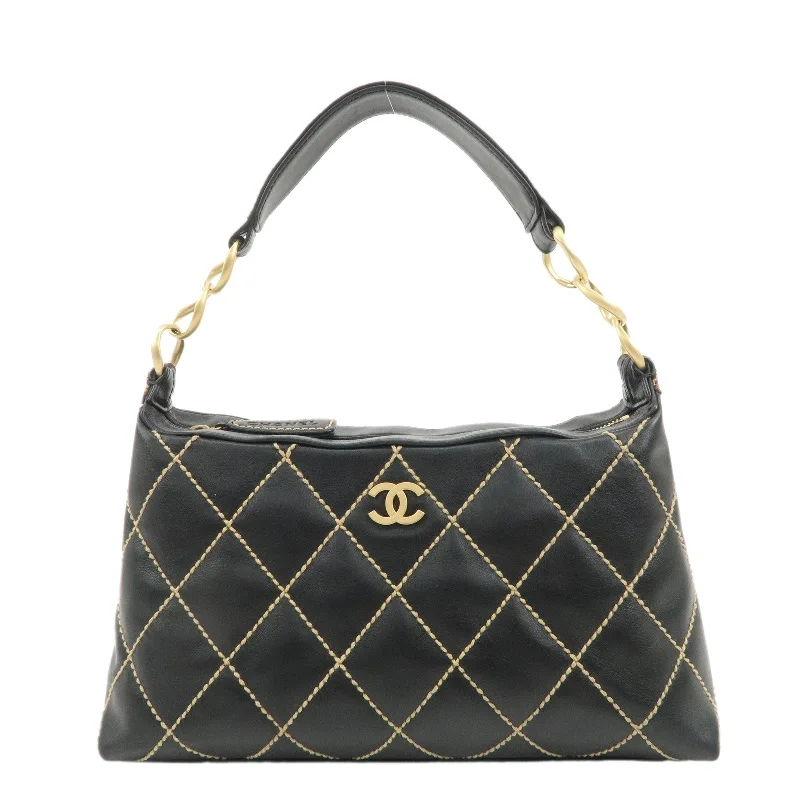 Chanel Small Crossbody Bag for TravelCHANEL Wild Stitch Lamb Skin Shoulder Bag Hand Bag Black A20663