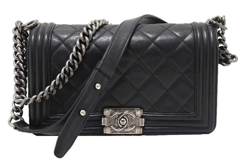 Chanel Chain Strap Handbag for Everyday UseAuthentic Chanel Black Quilted Calfskin Old Medium Boy Shoulder Bag