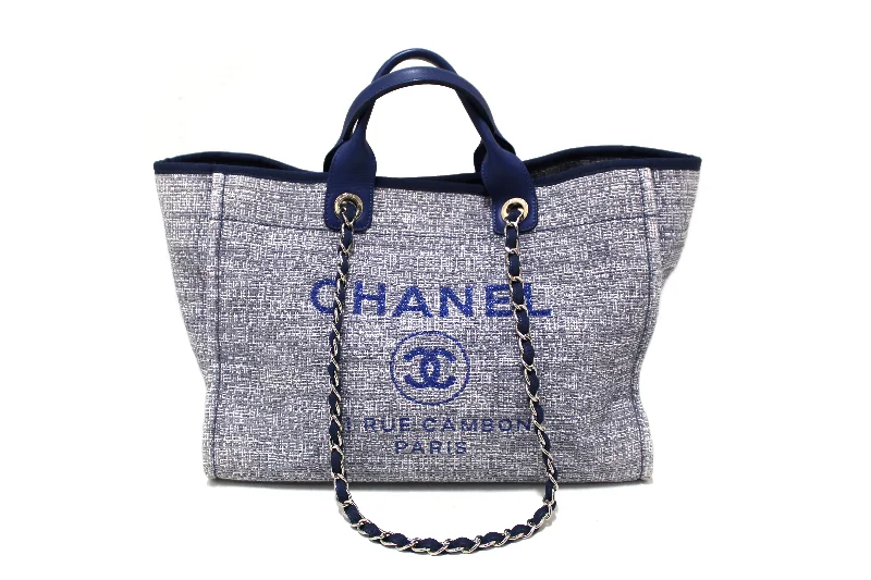 Chanel Vintage Inspired Handbag for Retro LoversAuthentic Chanel Blue Tweed Maxi Deauville Shopping Tote