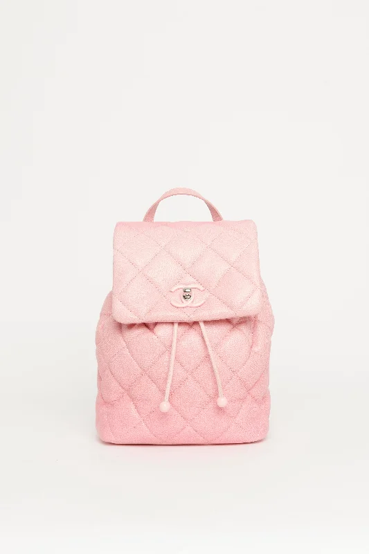 Chanel Classic Flap Bag for Evening PartyOmbré Pink Caviar Leather Preowned Backpack