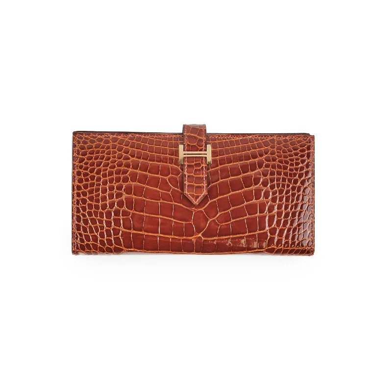 Minimalist Hermes Bags for a Sleek and Timeless LookHermes Bearn Croc Wallet Brown - Stamp K