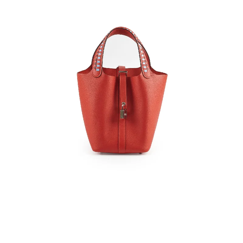 Customizable Hermes Bags with Personalized LocksHermes Picotin 18 Lock Bag Epsom Red with Multi Colour Handle C stamp