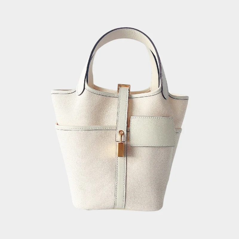 Compact Hermes Herbag Zip for Effortless CarryingHermes Cargo Picotin Lock Bag 18 In Beton And Nata With Gold Hardware