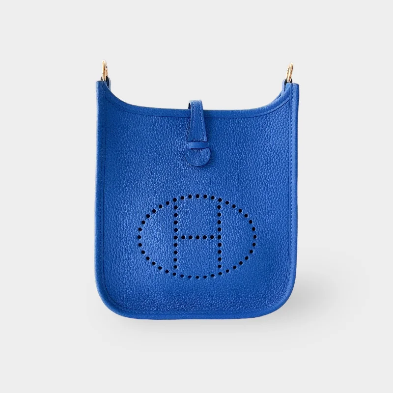 Easy - to - Clean Hermes Bags for Busy LifestylesHermes Mini Evelyne 16 Clemence In Blue, Bleu France With Gold Hardware