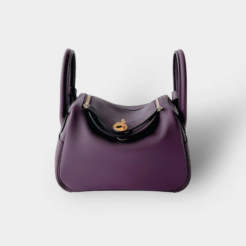 Hermes Victoria Bags with Signature Turnlock ClosuresHermes Rare Mini Lindy In Cassis And Royal Bleu, With Gold Hardware