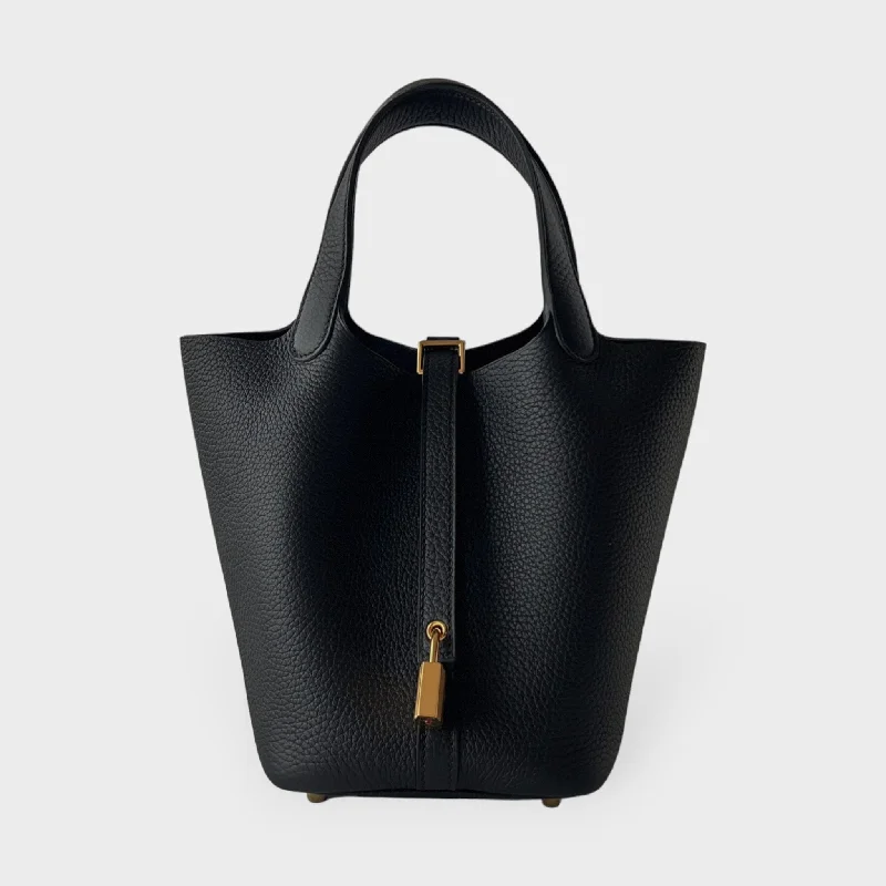 Sustainable - Inspired Hermes Bags with Eco - Conscious MaterialsHermes Picotin Lock Bag 18 In Black Clemence Leather And Gold Hardware