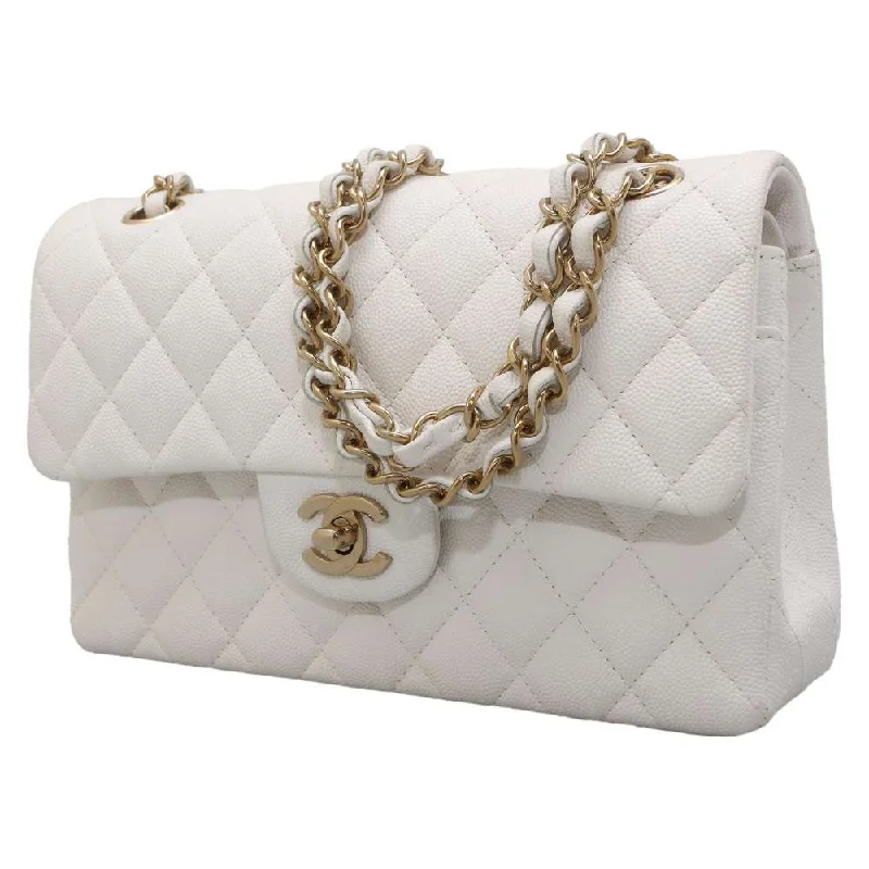 Chanel Colorful Handbag for Spring OutfitsCHANEL Matelasse Double Flap Chain Shoulder Bag White A01113 Caviar Leather Size 23