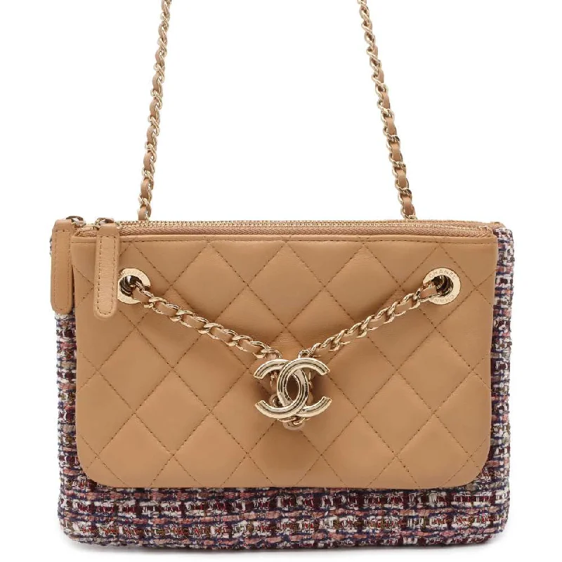 Chanel New Arrival Handbag with Gold HardwareCHANEL Matelasse Chain ShoulderPouch Beige/Multicolor AP1074 Leather Tweed