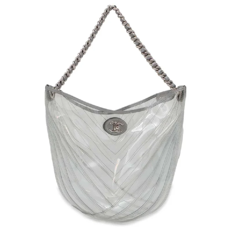 Chanel Classic Flap Bag for Evening PartyCHANEL PlasticsBag Transparent/Silver Plastics Leather