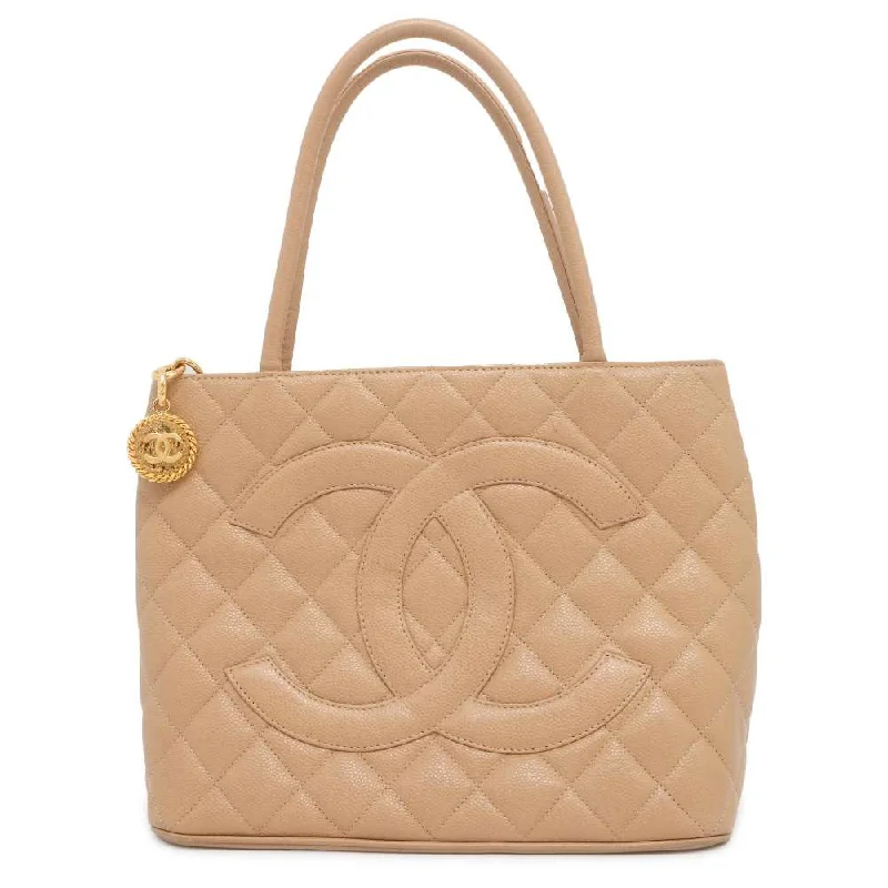 Chanel Luxury Handbag for High - End EventsCHANEL Medallion Tote Beige A01804 Caviar Leather