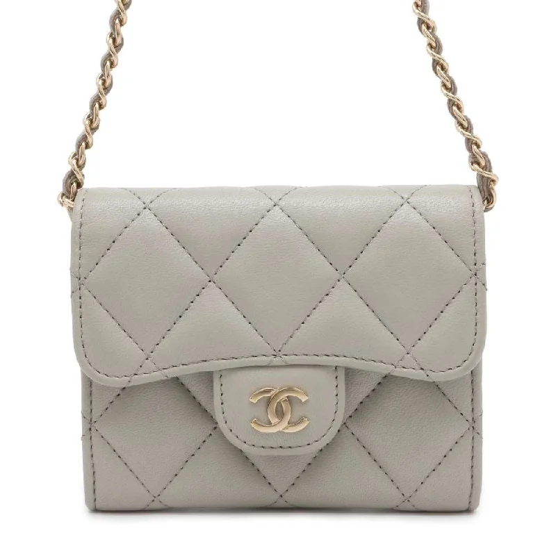 Chanel Small Crossbody Bag for TravelCHANEL Compact Chain wallet Gray AP0238 Lambskin