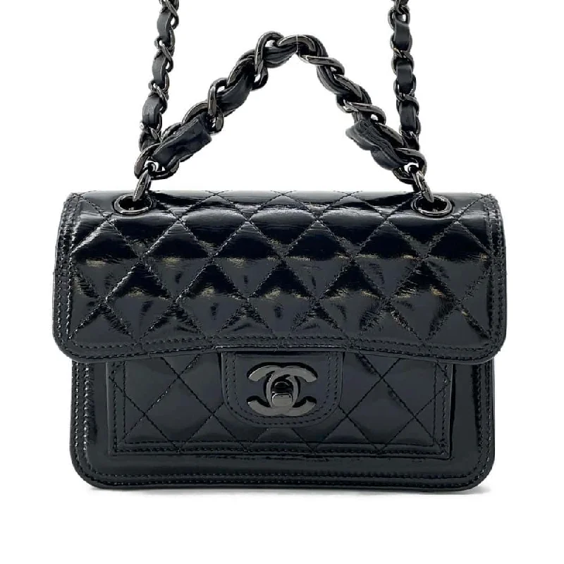 Chanel Small Crossbody Bag for TravelCHANEL Matelasse Shoulder Bag Black AS4051 Shiny Calf Leather Size 20