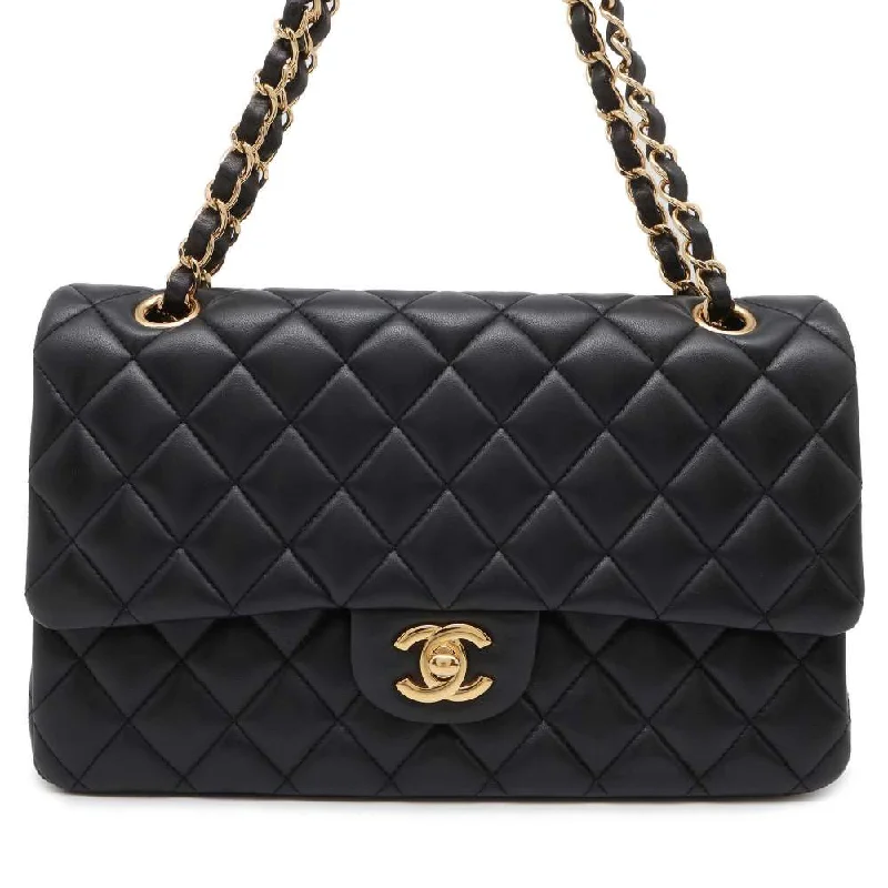 Chanel Luxury Handbag for High - End EventsCHANEL Matelasse W Flap ChainShoulder Bag Black A01112 Lambskin Size 25