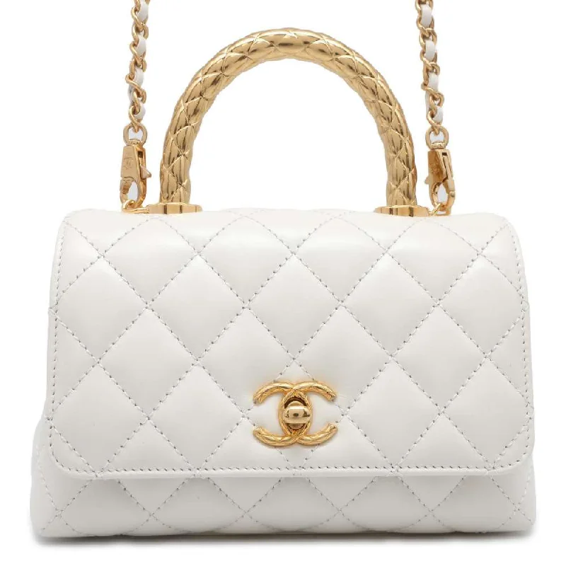 Chanel Handbag with Adjustable Strap for ComfortCHANEL top handle chain shoulder bag White AS2215 Calf Leather Size XXS