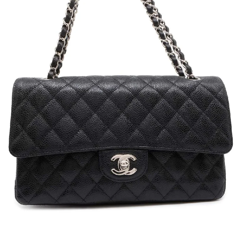 Chanel Medium Tote Bag for Office LadiesCHANEL Matelasse W Flap ChainShoulder Bag Black A01112 Caviar Leather Size 25