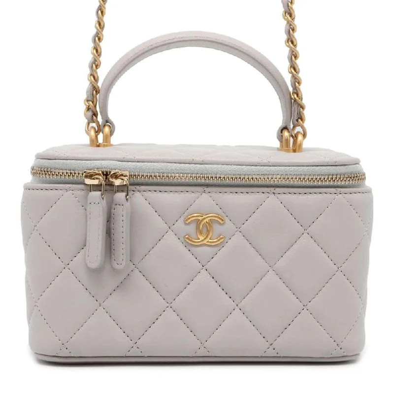 Chanel All - Match Handbag for Versatile StylingCHANEL Matelasse Vanity 2wayChain Shoulder Bag Light Gray AP2199 Lambskin