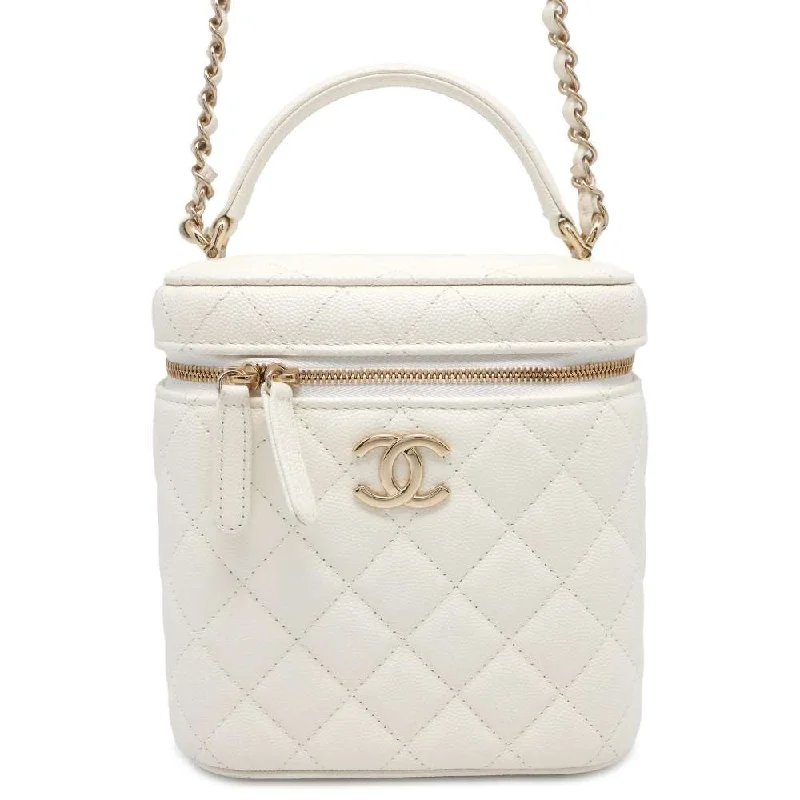 Chanel Chain Strap Handbag for Everyday UseCHANEL Matelasse vanity bag White Caviar Leather