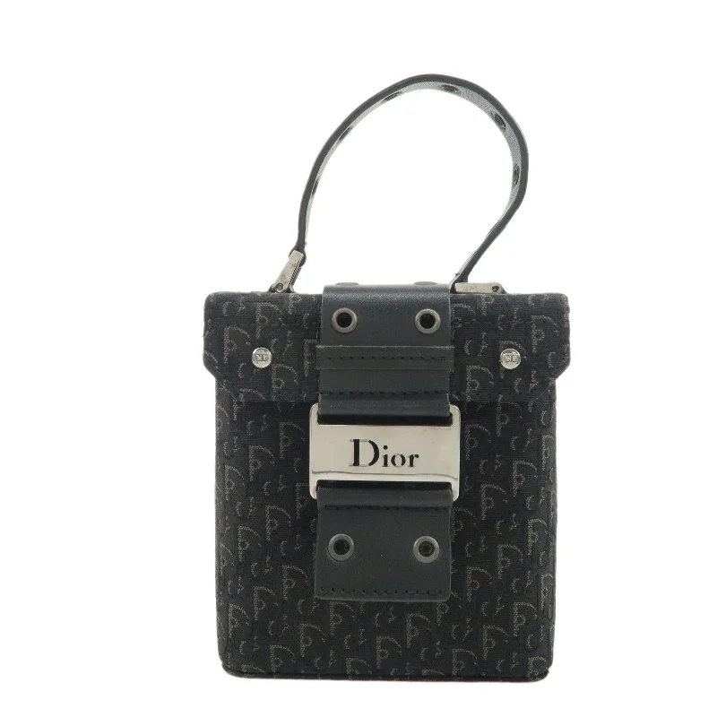 Christian Dior bags with a side - pocket for holding a water bottleChristian Dior Street Chic Trotter Canvas Leather Vanity Bag Black