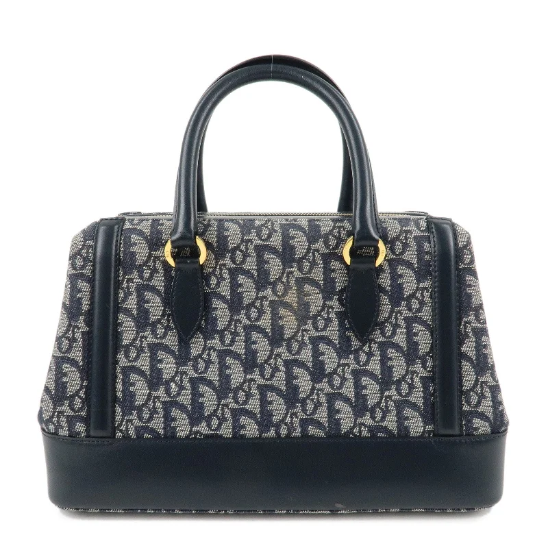 Christian Dior bags with a zip - top closure and multiple compartmentsChristian Dior Trotter Canvas Leather Boston Bag Navy White